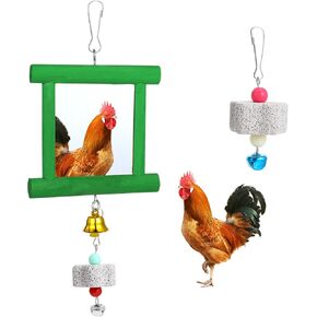 ألعاب مرآة الدجاج مع أجراس، مرآة متأرجحة معلقة، لعبة النقر الخشبية، أحجار المولي لطحن المنقار للدجاج والطيور والببغاوات والإكسيليفون ولعبة سيباك تاكرو in Kuwait