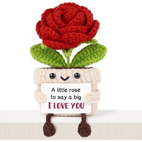 AceThrills Cute Valentines Day Rose Gifts for Her—Handmade Crochet Red Rose with “I Love You" Sign, Valentines Gifts for Wife, Girlfriend, Mom, Women, Birthday in Kuwait