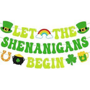 Let the Shenanigans Begin Banner St. Patrick’s Day Decorations, Pre-Strung Shamrock Clover Saint Patrick’s Day Irish Party Garland for Home, Office or Party Decor in Kuwait