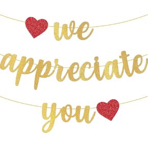 We Appreciate You Banner - Glitter Heart Banner for Employee Appreciation, Teacher, Doctor, Nurse Office Party Decorations | Work Anniversary Decorations, Employee Thank You Decorations, Black in Kuwait