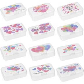 Goodma 12 Pieces Thank You Image Pattern Rectangular Plastic Boxes Empty Storage Organizer Containers with Hinged Lids for Small Items and Other Craft Projects, 3.3 x 2.2 x 1 inch (Transparent) in Kuwait