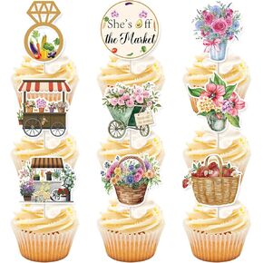 36Pcs Fresh Off The Market Bridal Shower Cupcake Toppers She's Fresh Off The Market Bridal Shower Decorations for Women Farmers Market Bachelorette Theme Party Supplies in Saudi Arabia
