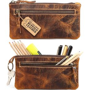Leather Pencil Case Pouch 8" x 4" - Leather Pen Case with Zipper (Antique Brown) in Saudi Arabia