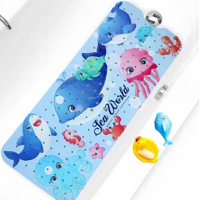Tubozadi Bath Mat for Tub for Kids Bathtub Mat Baby Non Slip Shower Mat Extra Long 40X16 Inch Toddler Anti Slip Bathroom Bath Tub Mat with Suction Cups & Drain Holes (Sea World) in Kuwait