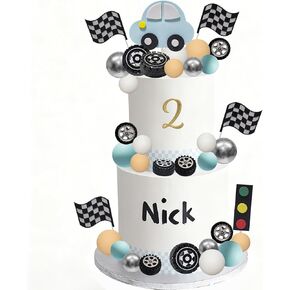 48 قطعة زينة كعكة السيارة سباق كعكة القبعات العالية سباق عجلة الإطارات كعكة الزينة متقلب العلم لسباق موضوع حفلة عيد ميلاد لوازم in Kuwait