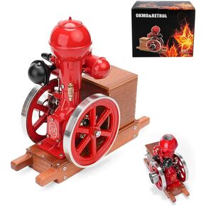 Retrol & OKMO Z01 Metal Engine Model, Hit-and-Miss Throttling Governor Single-Cylinder 4-Stroke Internal Combustion Engine with Ignition System and Wooden Display Stand in Kuwait
