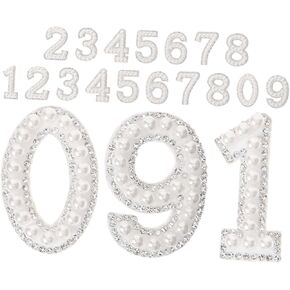 رقعات أرقام للكي من حجر الراين واللؤلؤ من Angoily لحقائب أحذية الملابس DIY، زينة أنيقة بلينغ 1.81 × 1.25 بوصة، رقع معطف مزخرفة لمشاريع الموضة in Kuwait