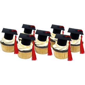 Ercadio 36Pcs Glitter Black 2026 Graduation Cap Cupcake Toppers Class of 2026 Grad Cap Cupcake Picks for 2026 Bachelor Graduation Cake Decorations Congrats Grad Party Decors in Kuwait