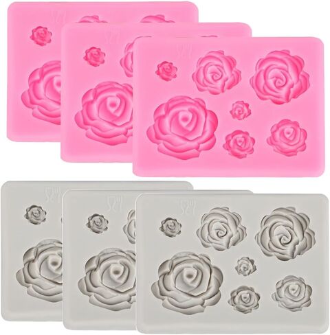 6 PCS Rose Flower Chocolate Silicone Molds, TuNan Candle Decoration Fondant Cupcake Cake Decorating Tools Wedding Candy Sugarcraft Floral Styel Mould in Saudi Arabia