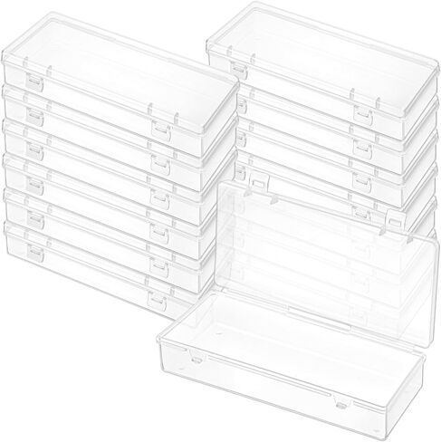 14 Pack Clear Plastic Storage Boxes, Rectangular Containers with Hinged Lids, 6 inch Small Organizers for Beads, Crafts, Jewelry, Pens, 6.1x2.52x1.18In in Saudi Arabia