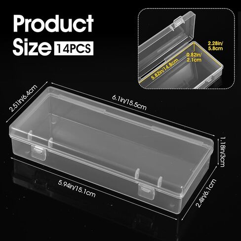 14 Pack Clear Plastic Storage Boxes, Rectangular Containers with Hinged Lids, 6 inch Small Organizers for Beads, Crafts, Jewelry, Pens, 6.1x2.52x1.18In in Saudi Arabia