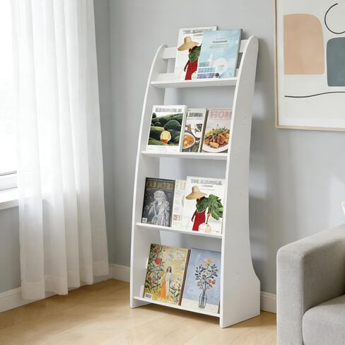 Magazine Holder, Floor-Standing Magazine Rack, Brochure Display Stand Floor, Catalog Literature Display Rack Brochure Holder Leaflet Coupon Stand with 4 Tiered Design for Home Office, White in Kuwait