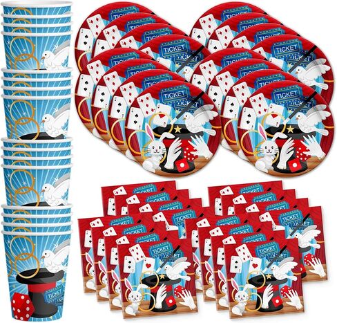Magic Show Birthday Party Supplies Set Plates Napkins Cups Tableware Kit for 16 in Saudi Arabia