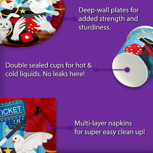 Magic Show Birthday Party Supplies Set Plates Napkins Cups Tableware Kit for 16 in Saudi Arabia