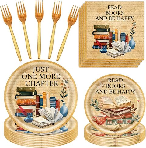 96 Pcs Reading Party Supplies for Kids Teens Read Book Theme Birthday Party Decorations Tableware Set Includes Plates Napkins Forks for 24 Guests in Saudi Arabia