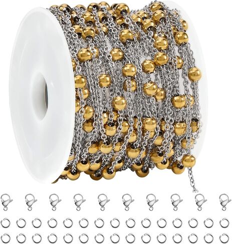 SMYHTGLIF 4 Meters Paperclip Chain Bulk for Jewelry Making Gold Stainless Steel Chain Roll Handmade Jewelry Making Supplies in Kuwait