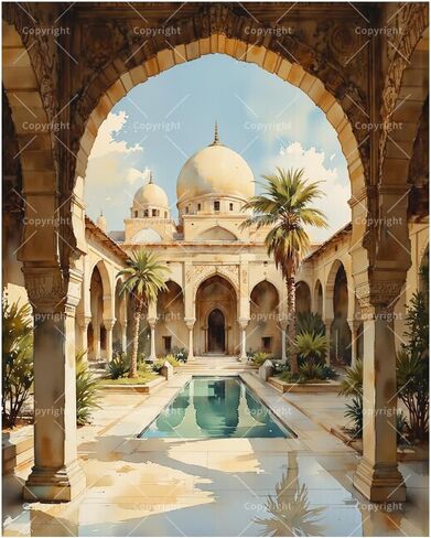 مجموعة طلاء الأناقة المعمارية بالأرقام للبالغين - لوحة مسجد DIY على القماش مقاس 16 × 20 بوصة، مجموعة طلاء أكريليك، مناسبة للمبتدئين، مثالية لتزيين المنزل أو الهدايا in Kuwait