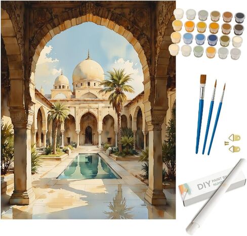 Architectural Elegance Paint by Numbers Kit for Adults - DIY Mosque Painting on Canvas 16x20 Inches, Acrylic Paint Set, Suitable for Beginners, Ideal for Home Decoration or Gifts in Saudi Arabia