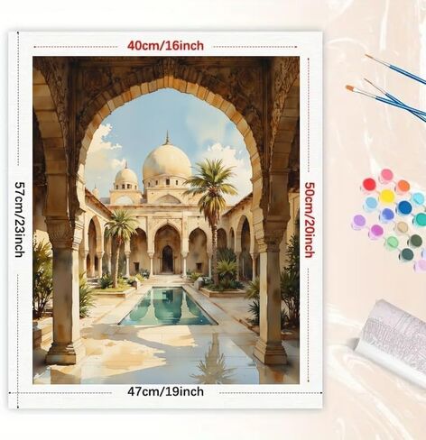 Architectural Elegance Paint by Numbers Kit for Adults - DIY Mosque Painting on Canvas 16x20 Inches, Acrylic Paint Set, Suitable for Beginners, Ideal for Home Decoration or Gifts in Saudi Arabia