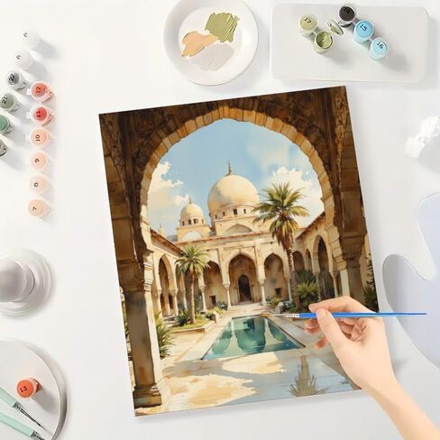 Architectural Elegance Paint by Numbers Kit for Adults - DIY Mosque Painting on Canvas 16x20 Inches, Acrylic Paint Set, Suitable for Beginners, Ideal for Home Decoration or Gifts in Saudi Arabia