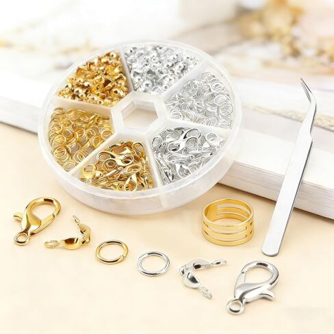342PCS Lobster Claw Clasps for Jewelry Making Kit, Lobster Clasp Set with Open Jump Rings Connectors Jump Ring Opener and Tweezer for Jewellery DIY Craft (Gold,Silver) in Saudi Arabia