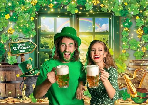 St. Patrick's Day Backdrop Spring Window Shamrock Rainbow Gold Coins Photography Background Green Lucky Irish Clover Banner for St. Patrick's Day Party Decorations Supplies (7x5FT: 84x60 inch) in Saudi Arabia