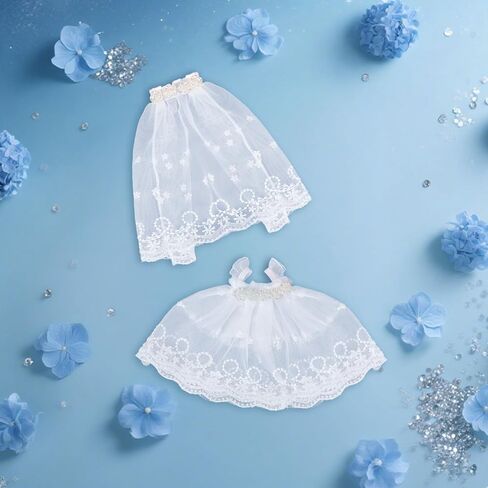 6.69 Inch Doll Wedding Dress Set, Fluffy Bridal Gown with Veil 2-Piece Doll Clothes Set for Display Decoration (White) in Saudi Arabia