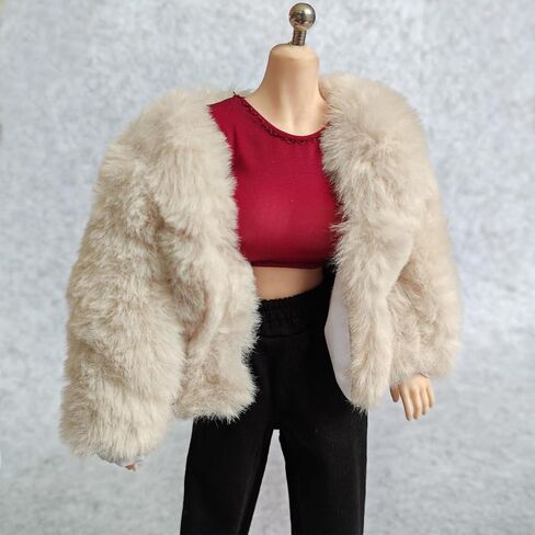 1:6 Scale Fur Coat Cardigan for 12" TBLeague Phicen Female Male Toy Action Figure Doll Clothes (Beige) in Saudi Arabia