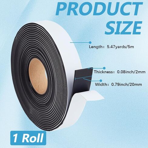 5M 20mm Black Eva Foam Soundproof Strips Roll Self Adhesive Single Sided Puffy Paper Sheets Dimension Adjustment Multifunctional Tape for Bed Frame Shock Windows Home Projects DIY Art Craft in Saudi Arabia