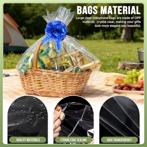 Philbinden 6 PCS 30 x 40 Inch Extra Large Cellophane Gift Bags,Includes 6 PCS Pull Gift Bows - Clear Cello Gift Bags for Gift Baskets Baby Shower Birthday Wedding Party favor in Saudi Arabia