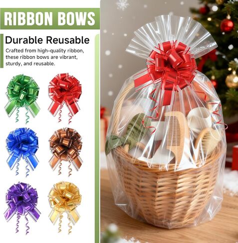 Philbinden 6 PCS 30 x 40 Inch Extra Large Cellophane Gift Bags,Includes 6 PCS Pull Gift Bows - Clear Cello Gift Bags for Gift Baskets Baby Shower Birthday Wedding Party favor in Saudi Arabia