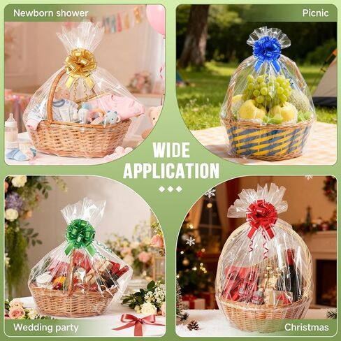 Philbinden 6 PCS 30 x 40 Inch Extra Large Cellophane Gift Bags,Includes 6 PCS Pull Gift Bows - Clear Cello Gift Bags for Gift Baskets Baby Shower Birthday Wedding Party favor in Saudi Arabia