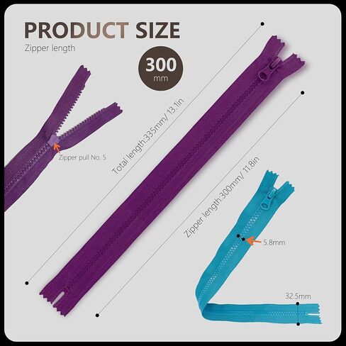 20Pcs Resin Zippers #5 Non-Separating Close-End Zipper with Pulls for Sewing Clothing Bag Outerwear Pockets Handbag Crafts DIY Mixed 20 Colors (30cm/12in) in Saudi Arabia