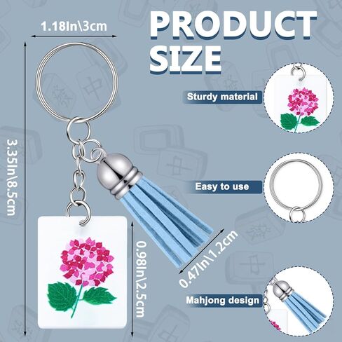 Novabright 8 Pcs Mahjong Tile Keychain with Tassels Funny Bag Ornament Acrylic Key Rings Set Mahjong Jewelry Accessories for Women Men Gifts Valentines Romantic Party Favors, 8 Styles in Saudi Arabia