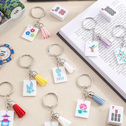Novabright 8 Pcs Mahjong Tile Keychain with Tassels Funny Bag Ornament Acrylic Key Rings Set Mahjong Jewelry Accessories for Women Men Gifts Valentines Romantic Party Favors, 8 Styles in Saudi Arabia