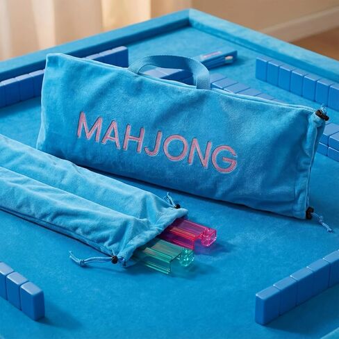 مجموعة واحدة من حقيبة Mahjong لتخزين ألعاب Mahjong مقاس 22 × 9 بوصة حقيبة خارجية مع سحاب ومقبض وجيب داخلي ورفوف بلاط ملحقات الألعاب ودافعات البطاقات التي تناسب جميع أنواع الرفوف (أزرق) in Saudi Arabia
