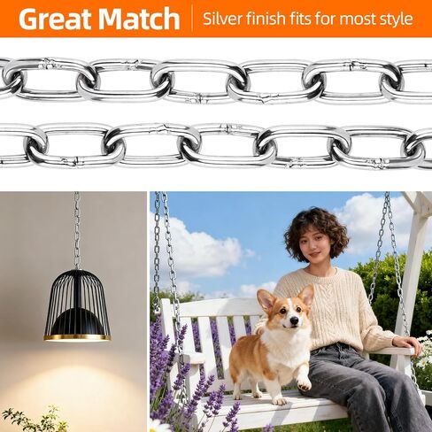 Yaeccc 2 Pack Heavy Duty Porch Swing Hanging Chain Kit,Hammock Chair Hardware for Indoor/Outdoor Hanging Chairs, Punching Bags, Rustproof, 770LB Capacity(Silver, 87'' Long Chain) in Saudi Arabia