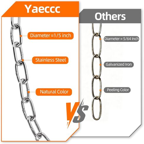 Yaeccc 2 Pack Heavy Duty Porch Swing Hanging Chain Kit,Hammock Chair Hardware for Indoor/Outdoor Hanging Chairs, Punching Bags, Rustproof, 770LB Capacity(Silver, 87'' Long Chain) in Saudi Arabia