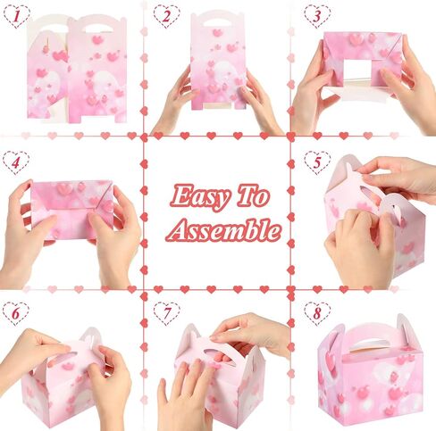 Epakh Sets of 30 Valentine's Day Treat Boxes with Heart Tags and Ribbons, Pink Heart Prints Goodie Box Valentines Candy Cookie Containers for Valentine's Day Party Favor in Saudi Arabia