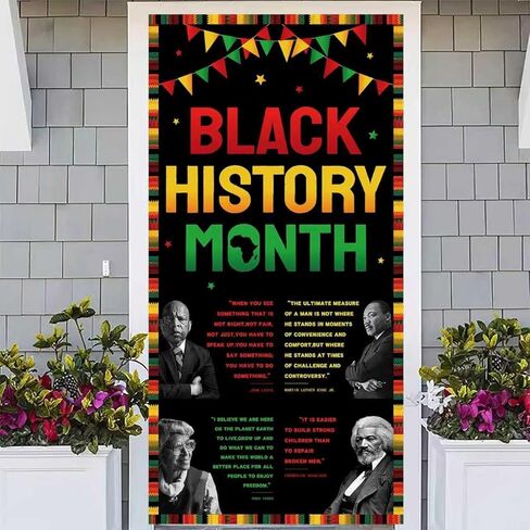 غطاء باب لشهر التاريخ الأسود - 71 × 35 بوصة لتزيين حفلات العطلات في المهرجانات الأمريكية الأفريقية، داخلي وخارجي لديكور المنزل والمكتب والفصول الدراسية in Kuwait