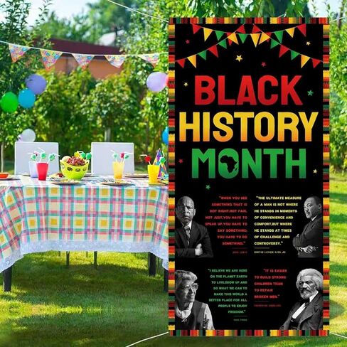 غطاء باب لشهر التاريخ الأسود - 71 × 35 بوصة لتزيين حفلات العطلات في المهرجانات الأمريكية الأفريقية، داخلي وخارجي لديكور المنزل والمكتب والفصول الدراسية in Kuwait