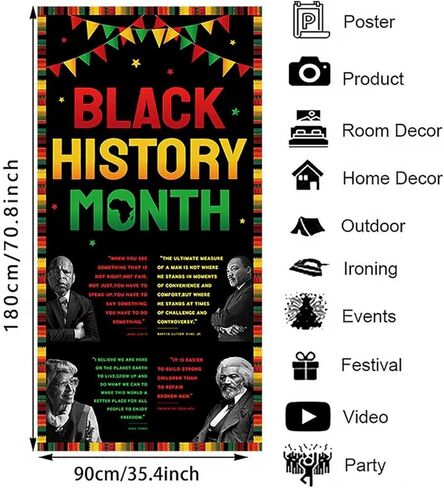غطاء باب لشهر التاريخ الأسود - 71 × 35 بوصة لتزيين حفلات العطلات في المهرجانات الأمريكية الأفريقية، داخلي وخارجي لديكور المنزل والمكتب والفصول الدراسية in Kuwait
