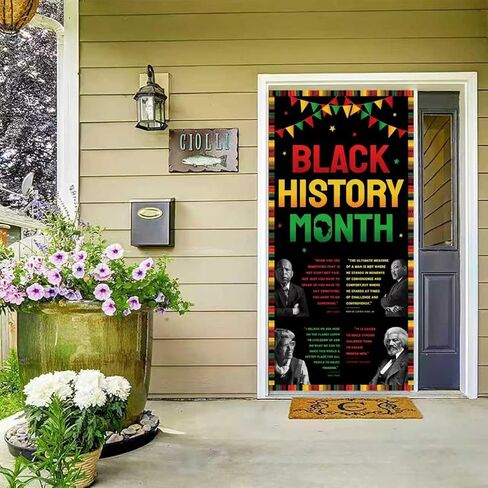 غطاء باب لشهر التاريخ الأسود - 71 × 35 بوصة لتزيين حفلات العطلات في المهرجانات الأمريكية الأفريقية، داخلي وخارجي لديكور المنزل والمكتب والفصول الدراسية in Kuwait
