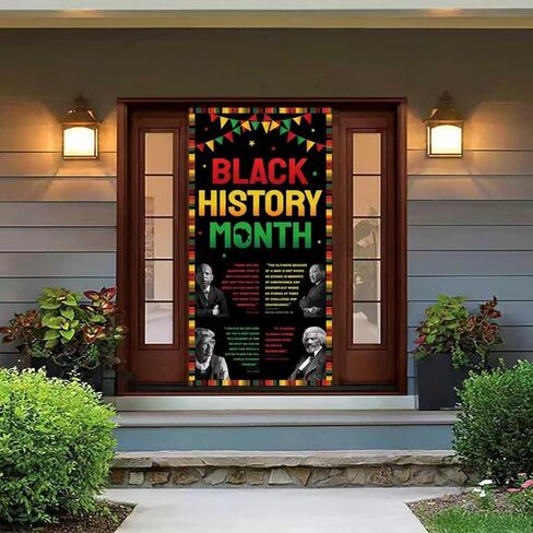 غطاء باب لشهر التاريخ الأسود - 71 × 35 بوصة لتزيين حفلات العطلات في المهرجانات الأمريكية الأفريقية، داخلي وخارجي لديكور المنزل والمكتب والفصول الدراسية in Kuwait