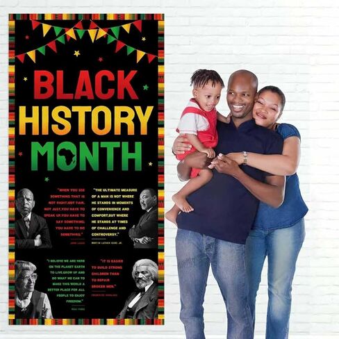 غطاء باب لشهر التاريخ الأسود - 71 × 35 بوصة لتزيين حفلات العطلات في المهرجانات الأمريكية الأفريقية، داخلي وخارجي لديكور المنزل والمكتب والفصول الدراسية in Kuwait