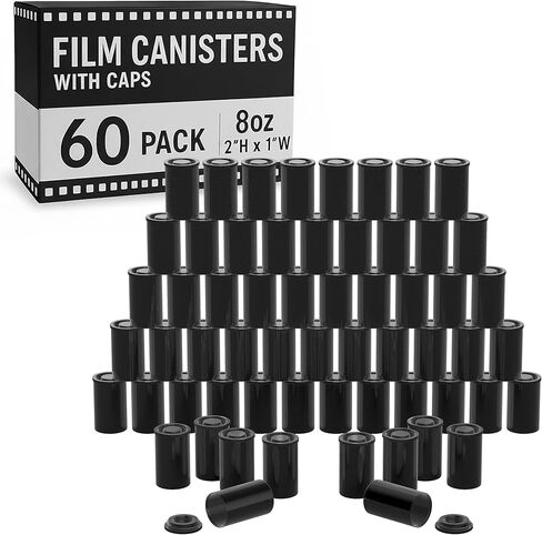 Film Canisters with Caps, 35mm Case, Container with Lids, Clear, 60 Pack | Houseables Film Canisters, Cannisters for Rockets, Empty Camera Reel Holder, Bottles, Coin Storage, Plastic, 8oz, 2"x1", Bulk in Kuwait