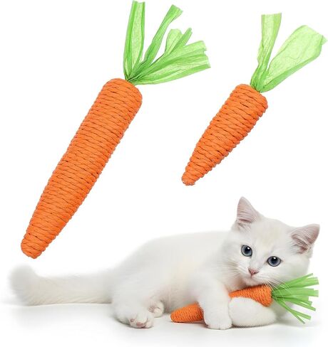 2Pcs Cat Carrot Toy, Orange Carrot Cat Chew Rope Toy Kitten Teething Toys Interactive Cats Dental Toys Kitten Teething Chews for Indoor Cats Dogs Pets, Sisal Material Fun & Engaging, Orange in Saudi Arabia