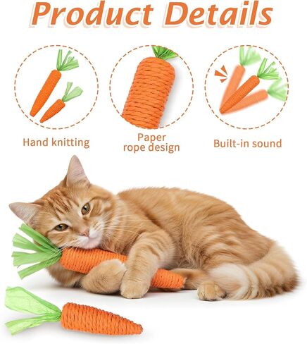 2Pcs Cat Carrot Toy, Orange Carrot Cat Chew Rope Toy Kitten Teething Toys Interactive Cats Dental Toys Kitten Teething Chews for Indoor Cats Dogs Pets, Sisal Material Fun & Engaging, Orange in Saudi Arabia