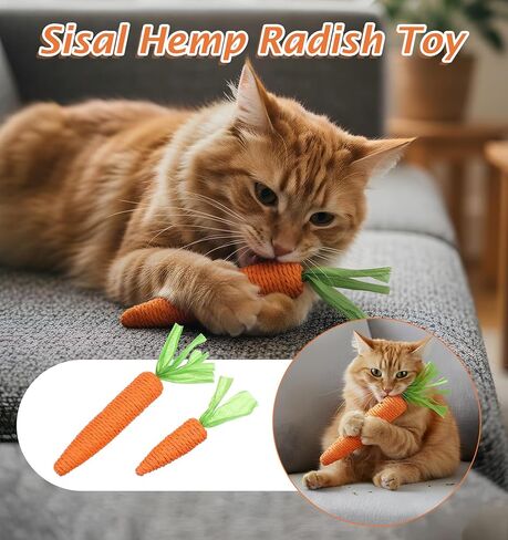 2Pcs Cat Carrot Toy, Orange Carrot Cat Chew Rope Toy Kitten Teething Toys Interactive Cats Dental Toys Kitten Teething Chews for Indoor Cats Dogs Pets, Sisal Material Fun & Engaging, Orange in Saudi Arabia