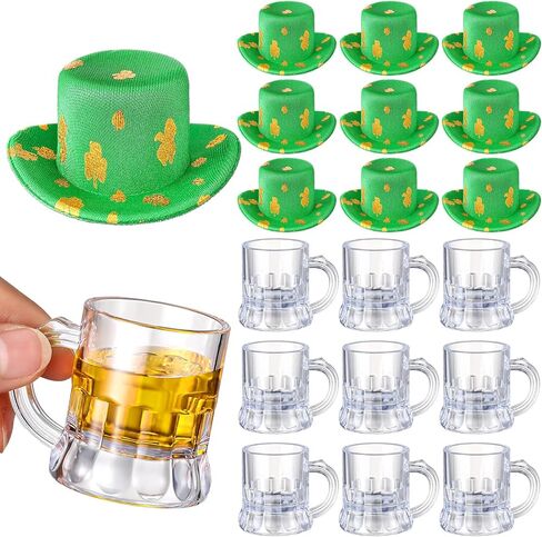 Pickmesh 20 Pcs Mini Beer Mug St. Patrick's Day Shot Glasses Green Leprechaun Hats Set 1 oz Mini Plastic Beer Mug Clear Shot Glasses with Handle Cup Irish Party Hat for St Patricks Day Party Gift in Saudi Arabia